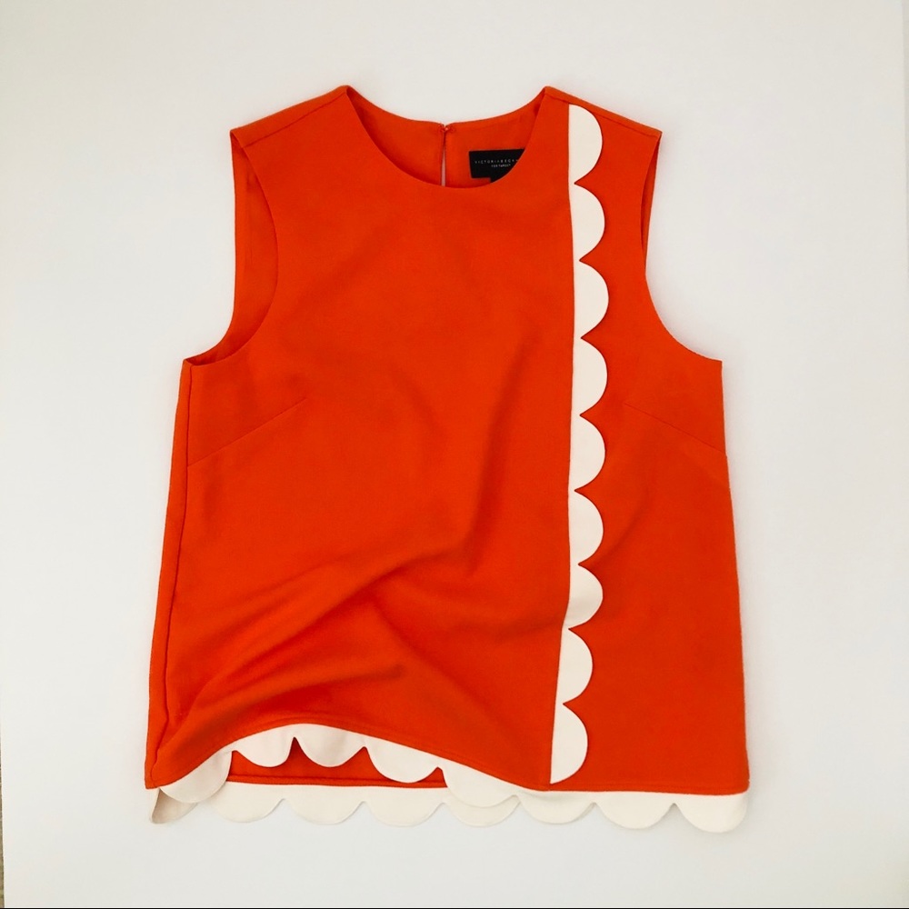 Orange Sleeveless Top with Cream Scallop Trim